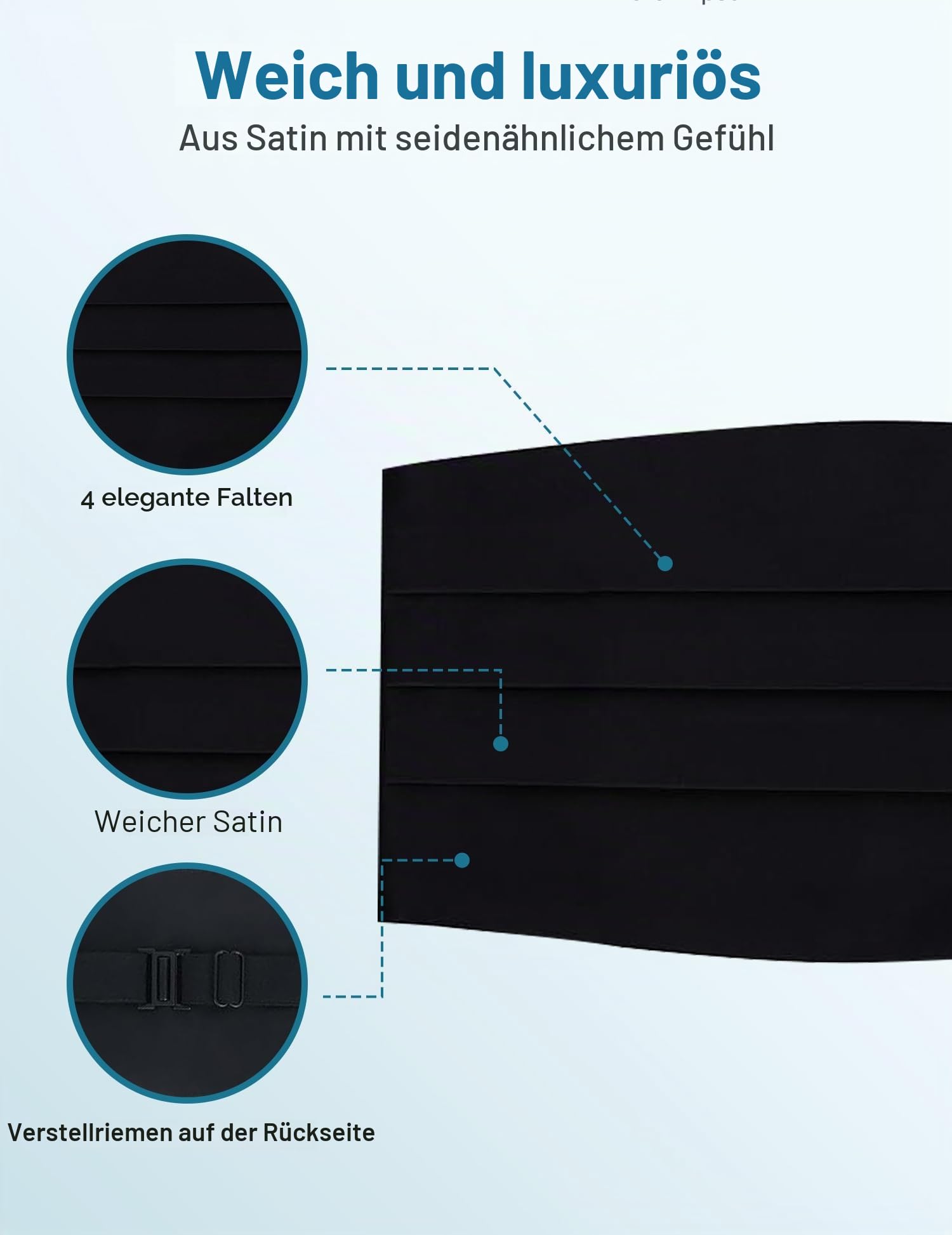Herren-Kummerbund aus verstellbarem Satin - Schwarz, Schwarz, Einheitsgröße