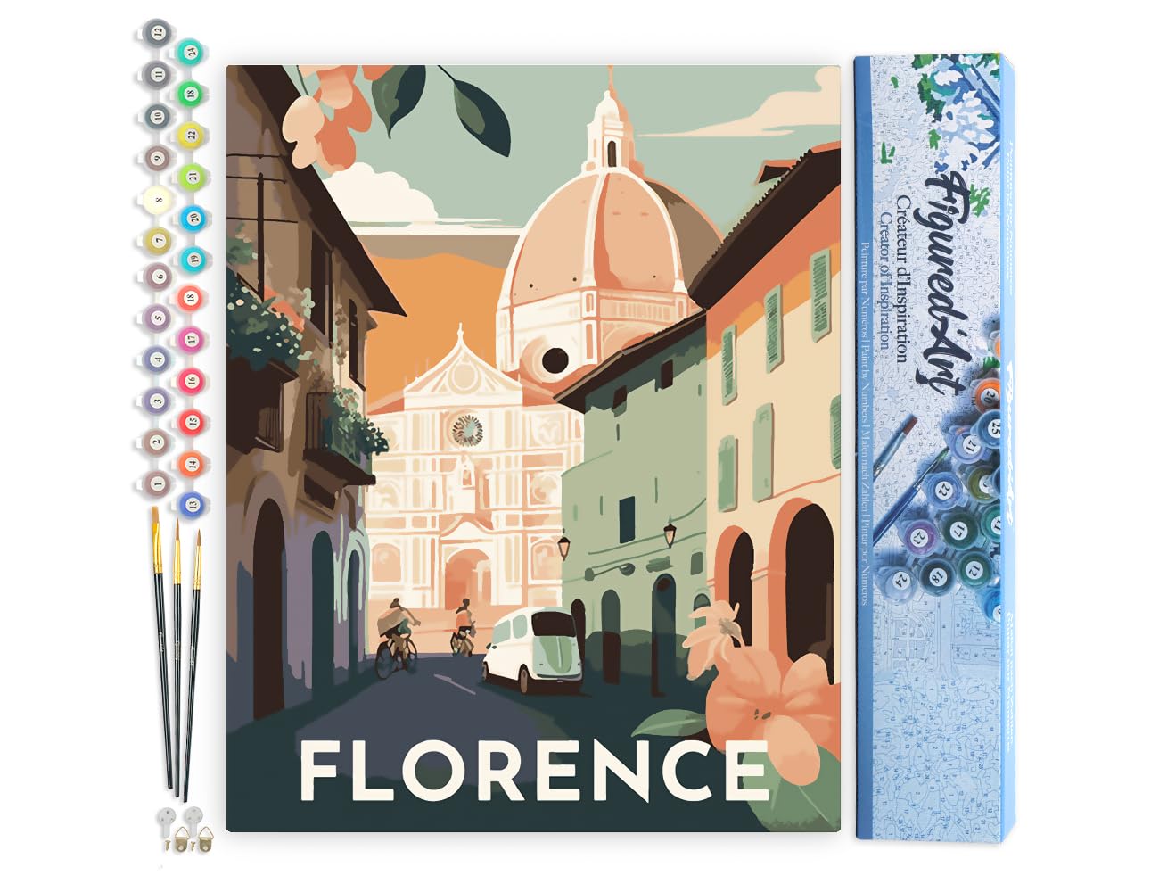 Figured'Art Paint by Numbers for Adults Travel Poster Florence 40x50cm - Craft Art Painting DIY Kit Rolled Canvas Without Frame