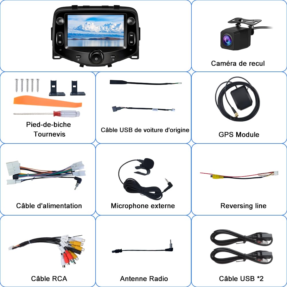 AWESAFE Autoradio Android 15 pour Toyota Aygo/Peugeot 108/ Citroën C1 (2015-2020), Écran 7 Pouces 2Go+64Go, CarPlay & Android Auto, GPS WiFi Bluetooth, Commandes au Volant, Caméra de Recul Incluse
