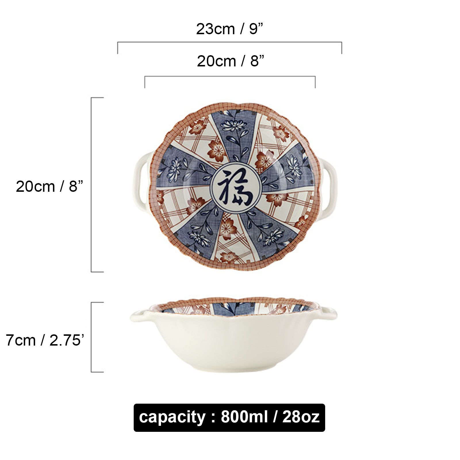 Vaisselle Bol à soupe ramen en céramique, tasse à soupe, bol en céramique, bol à ramen en céramique, grands bols pho, bol à soupe allant au micro-ondes, bol de nouilles Udon-Fu-23x20x7cm,800ml(Couleur