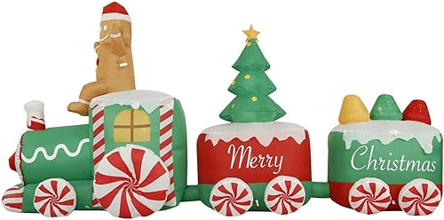 Miniatura 9 de Holidayana Tren de Navidad inflable de 10 pies para decoración al aire libre, árbol de Navidad inflable iluminado, decoración de patio con