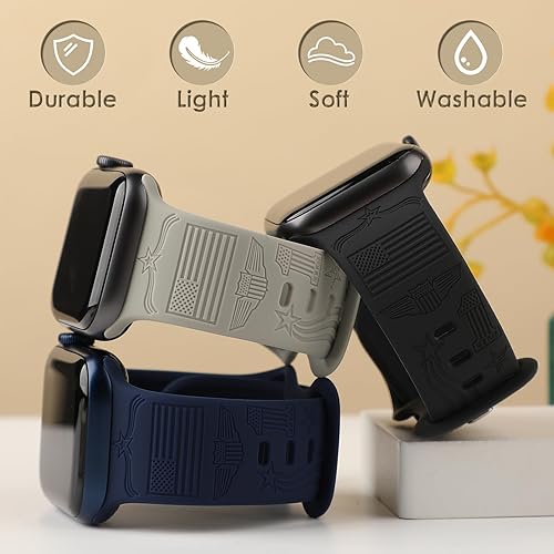 Miniatura 2 de Seizehe Paquete de 3 bandas grabadas con bandera compatibles con Apple Watch Band de 1.496 pulgadas, 1.575 pulgadas, 1.614 pulgadas, 1.654 pulgadas,