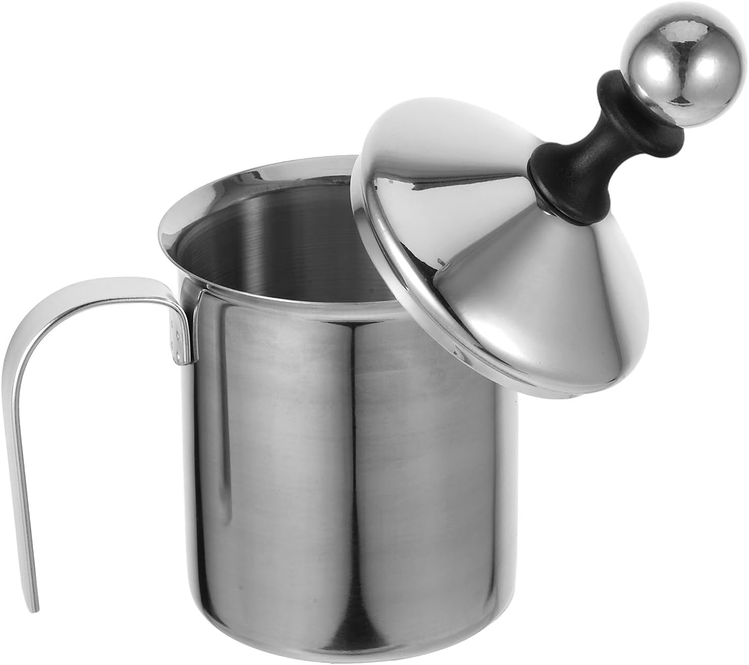 KICHOUSE Stainless Steel Milk Frother Manual Hand Pump Double Layer 400ml Milk Foaming Pitcher Coffee Frother Handheld for Home Kitchen Coffee Accessories