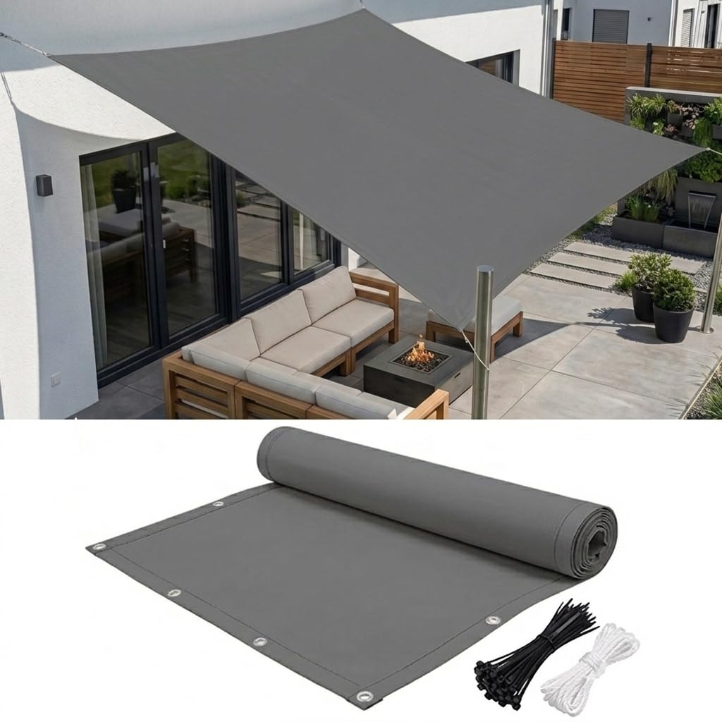Toile d'ombrage Rectangulaire 2,4x3,2m Imperméable & Anti-UV Voile Solaire Déperlante avec Œillets Renforcés, Fixation Cordes & Colliers pour Patio, Jardin, Pergola, Gris Anthracite