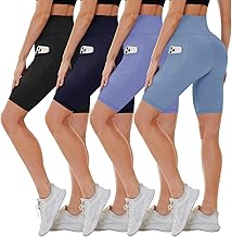 CAMPSNAIL 4 Pack Biker Shorts Women with Pockets – 5"/8" High Waist Tummy Control Workout Gym Yoga Running Compression Shorts