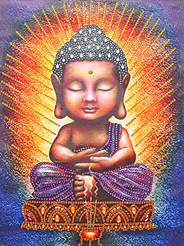 Kit de peinture diamant à faire soi-même, peinture diamant de forme spéciale, kit de peinture partielle, strass en cristal pour décoration murale de la maison (Bouddha 30 x 40 cm) Cover