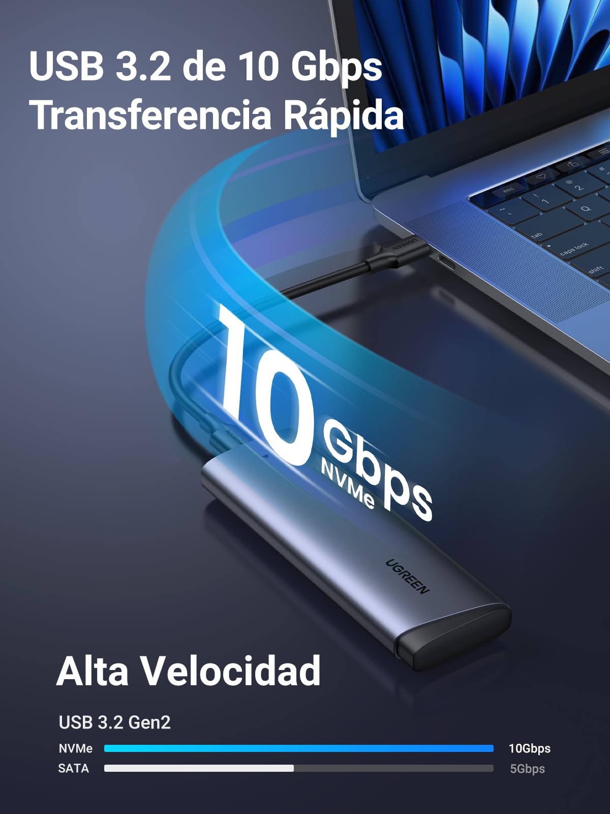 UGREEN Carcasa SSD M.2 NVMe USB C 3.2 Gen 2, 10Gbps Caja para Disco Duro PCIe Case Support UASP y Trim Compatible with 4TB M M+B Key 2230 2242 2260 2280 Not Compatible with SATA | Unidad de estado sólido compatible con carcasa externa UASP Trim para SSD N