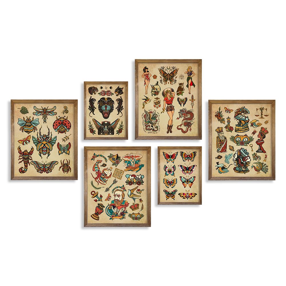 Vintage Tattoo Poster Picture Set Tattoo Flash Wall Art