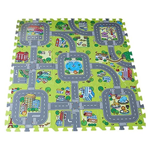 V-SOL Alfombra Infantil para Jugar Niños y Bebés Diseño de Ciudad Verde