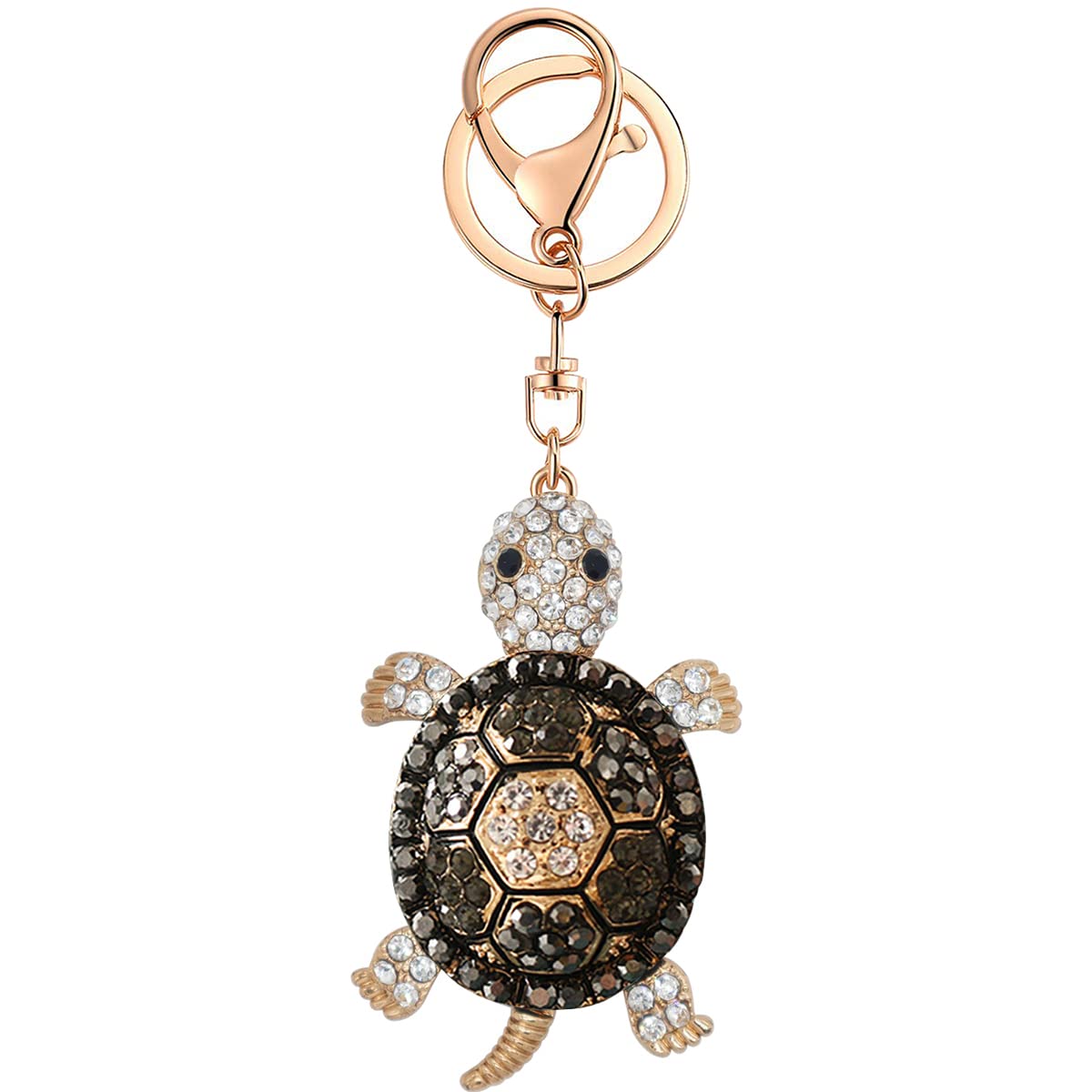 Ryie Women's Tortoise Black Cute Keychain Key Chains For Car Kawaii Rhinestone Crystal Bling Pink Fob Key Ring For Bag Backpack Charm Accessories (Tortoise Black)