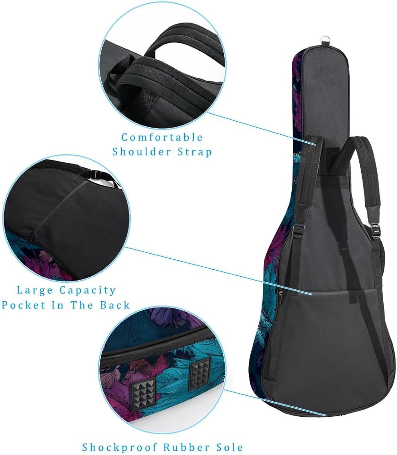 40 41 42 Inch Acoustic Guitar Bag, 0.4 In Thick Sponge Padded Guitar Case Gig Bag with Back Hanger Loop and 2 Pockets, Seamless Maple Leaf and Dragonflies