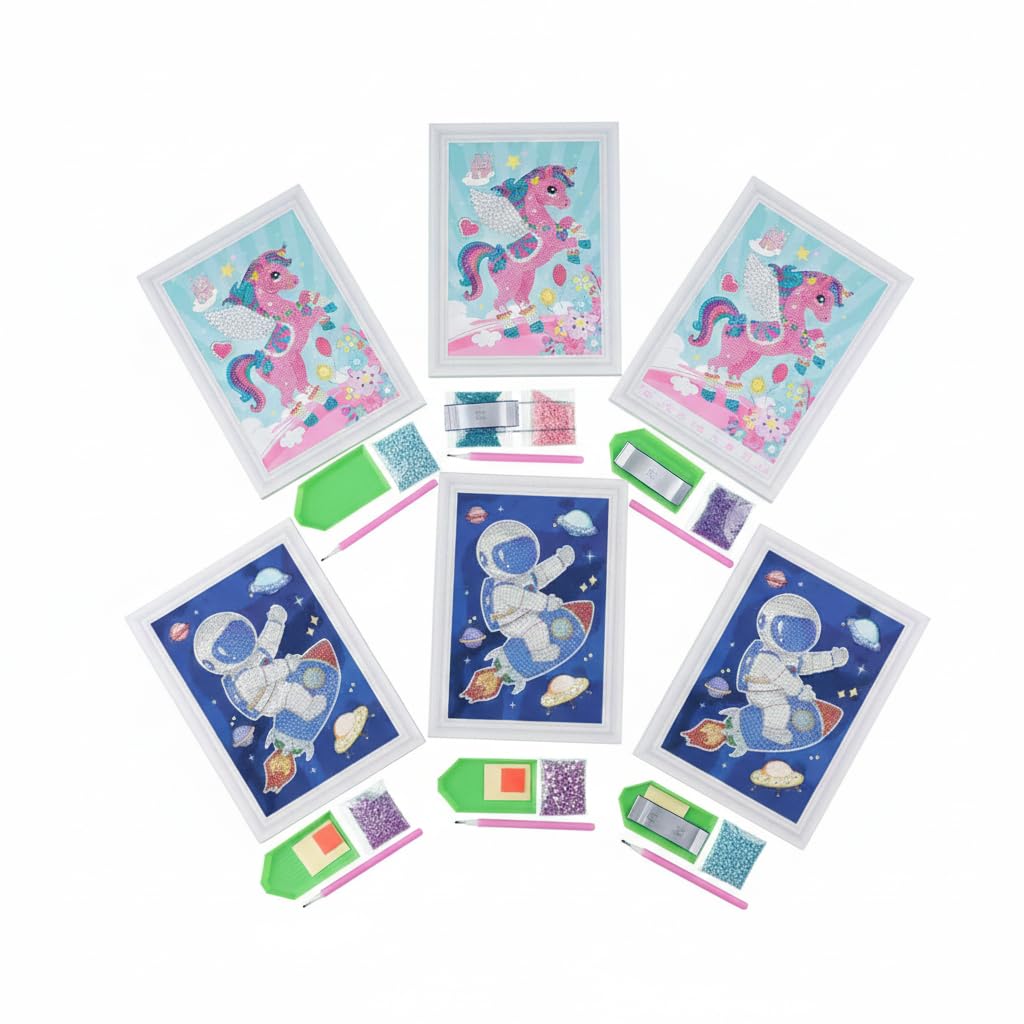 GiftyJoy Diamond Painting Kit for Kids | DIY 5D Diamond Art Craft Set | Sparkling Stick-On Gem Painting Activities | Creative Art & Craft Kit | Pack of 4 for Return Gifts-image-0