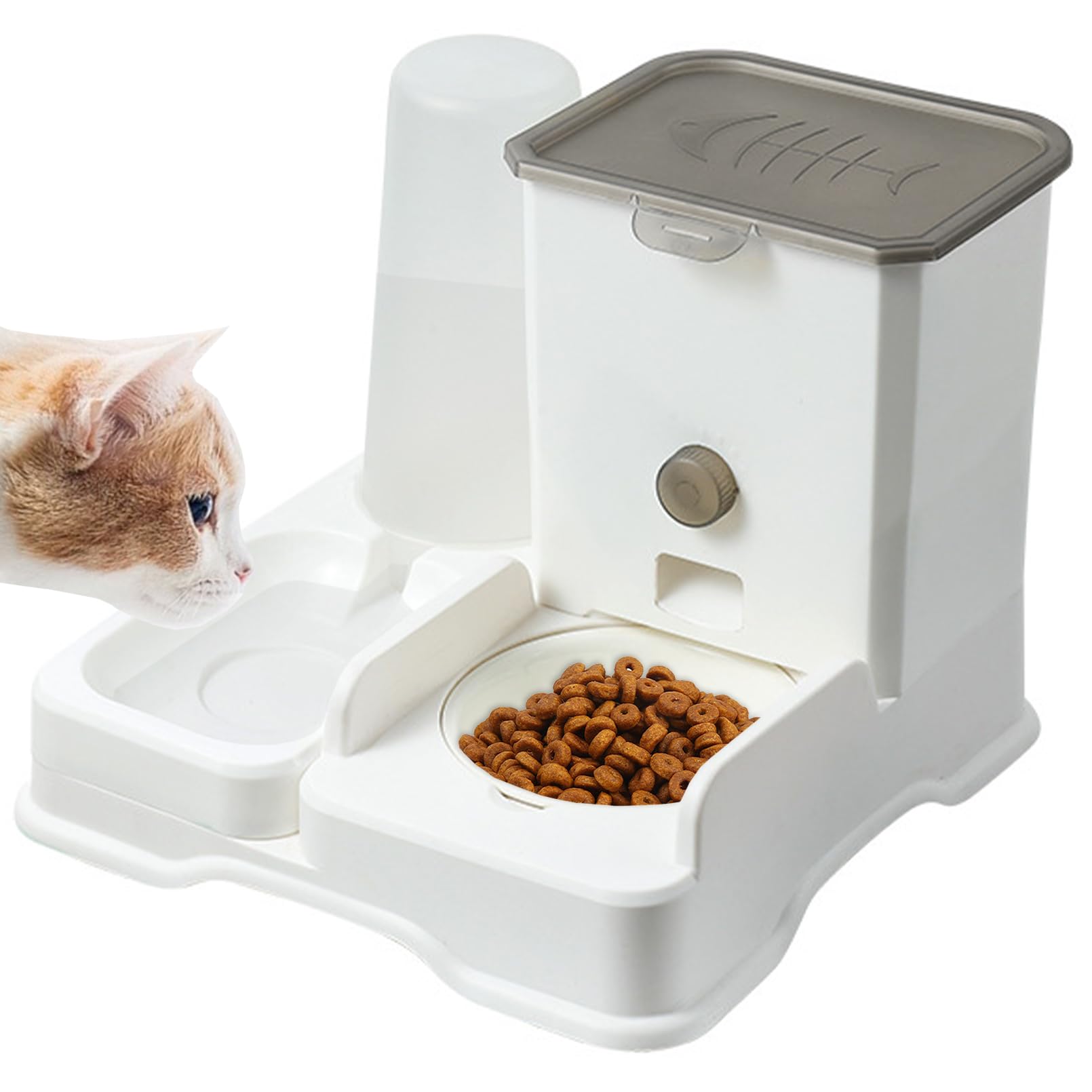kathson Automatic Cat Food Dispenser,Cat Food and Water Dispenser Set Gravity Water Bowl Automatic Pet Feeder and Water Dispenser 2 in 1 for Cats and Small Dogs (Ceramic Model)