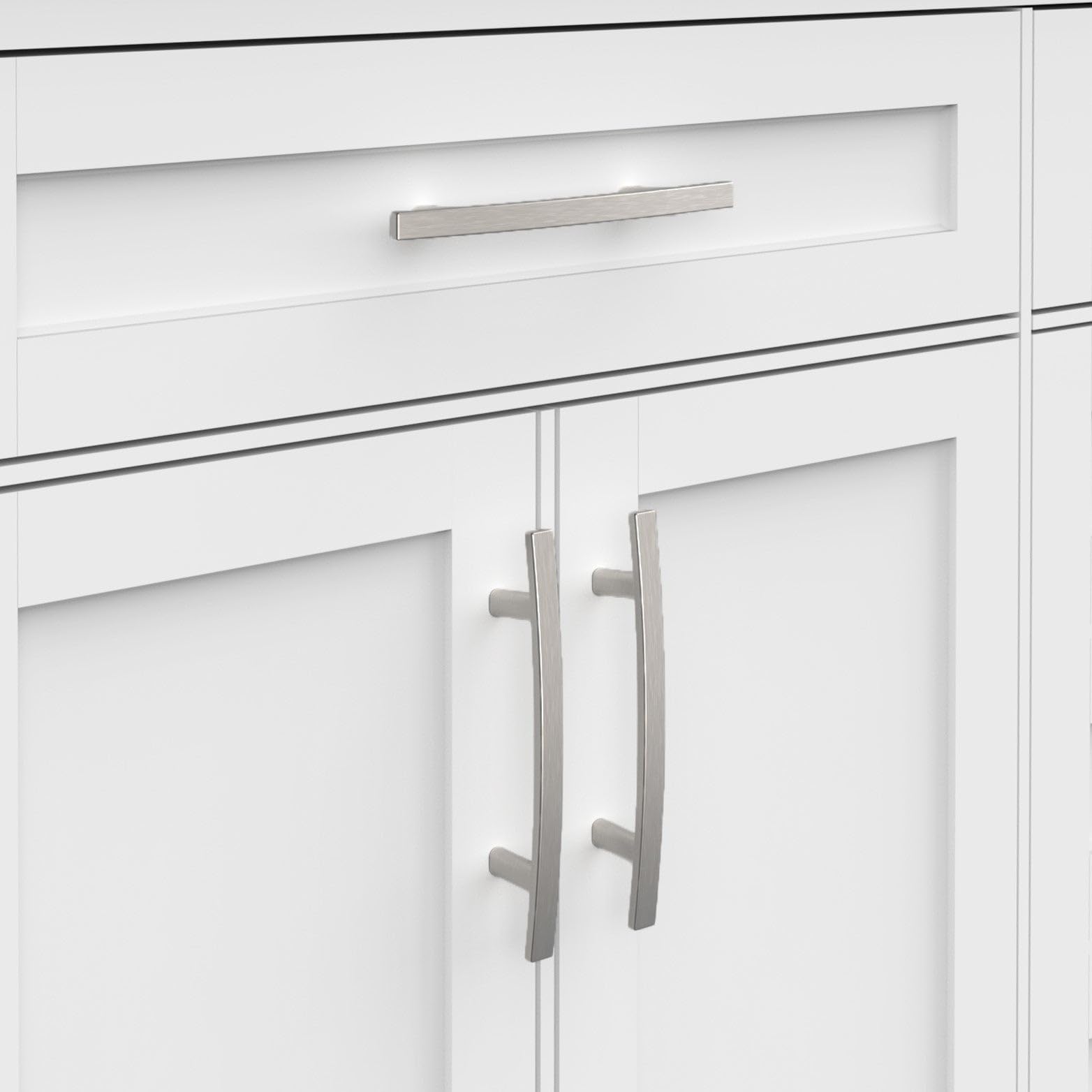 HESTIA HARDWARE Paquete de 10 tiradores curvados de níquel satinado para armario de cocina, tiradores modernos de cajón plateado; tirador de tocador de 96 mm con agujero de 96 mm (Z3.10.S)