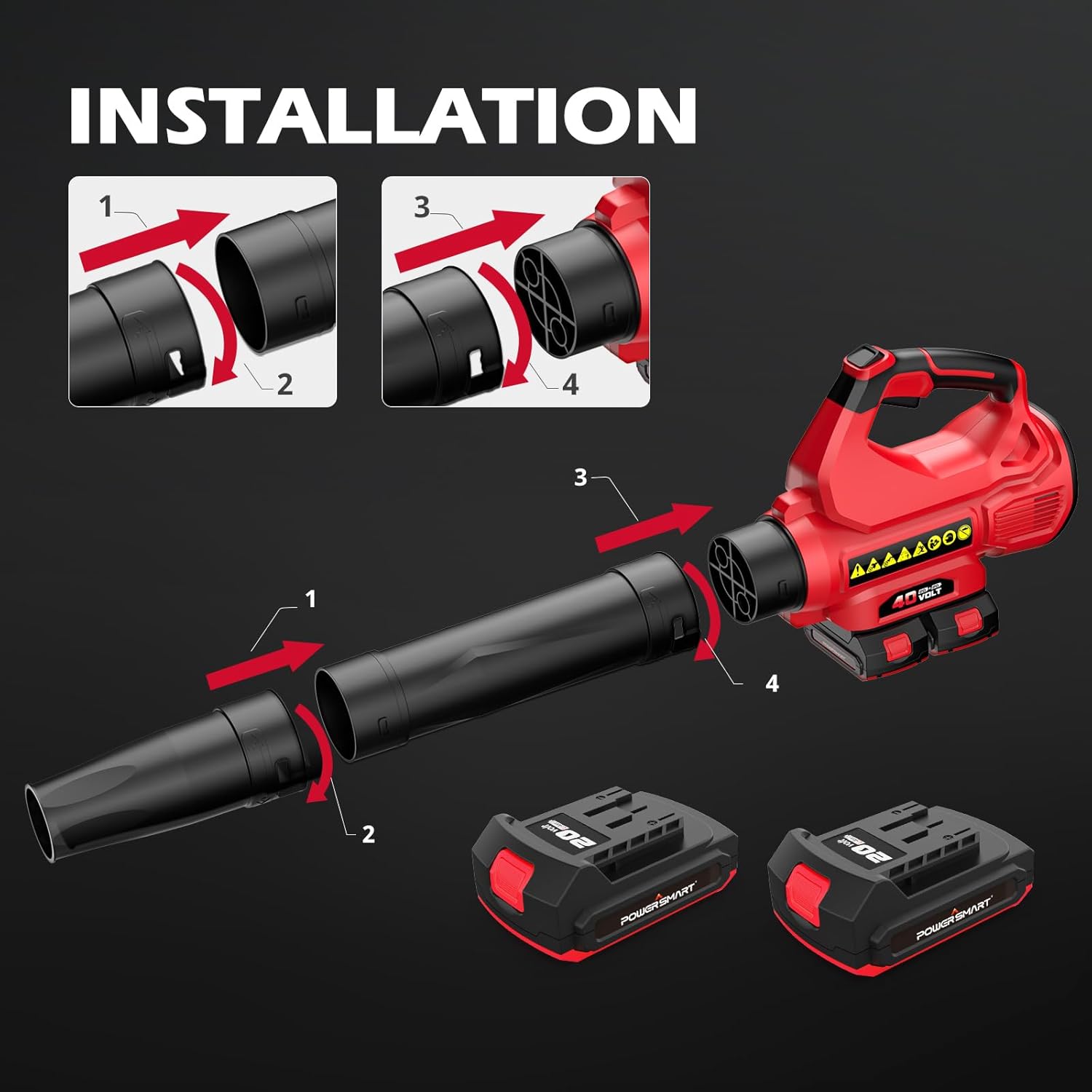 PowerSmart Cordless Leaf Blowers for Lawn Care,40V Battery Leaf Blower Cordless with 2X 2.0Ah Batteries and Fast Chargers,2 Speed Mode,High Power,Blowing Fallen Leaves,Snow and Dust, etc.