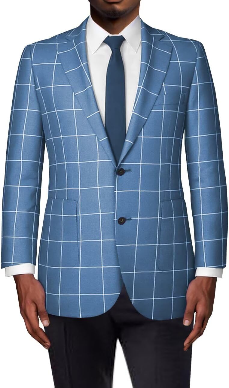 Mens Blazer Slim Fit Checkerd Plaid Jacket Sports Coats Two Button Plaid Suit Blazer for Men Business Wedding Prom