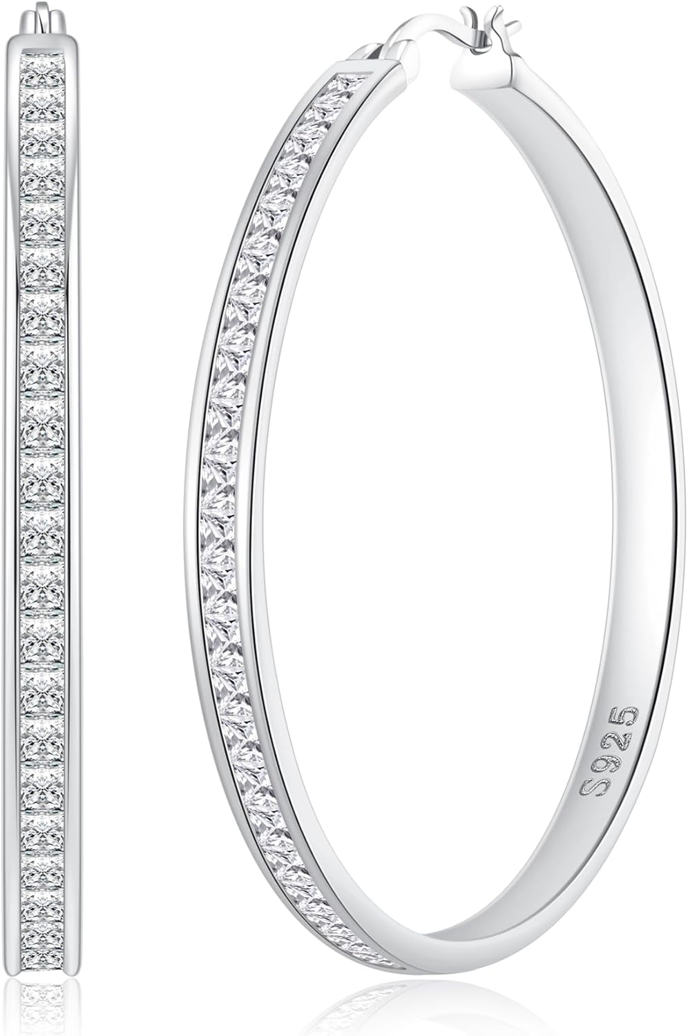 Large Rhinestone Hoops Earrings for Women, Hypoallergenic Big CZ Hoops with Sterling Silver Post, 14K Gold/925 Sterling Silver Plated Rhinestone Earrings for Women Non Tarnish 30/40/50/60mm