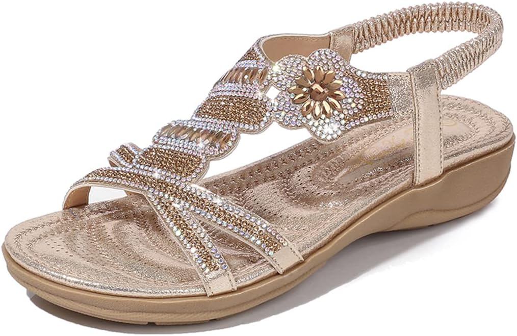 HNGHOU Women's Summer Sandals Casual Comfortable Beach Bohemian Flat Sandal Shoes
