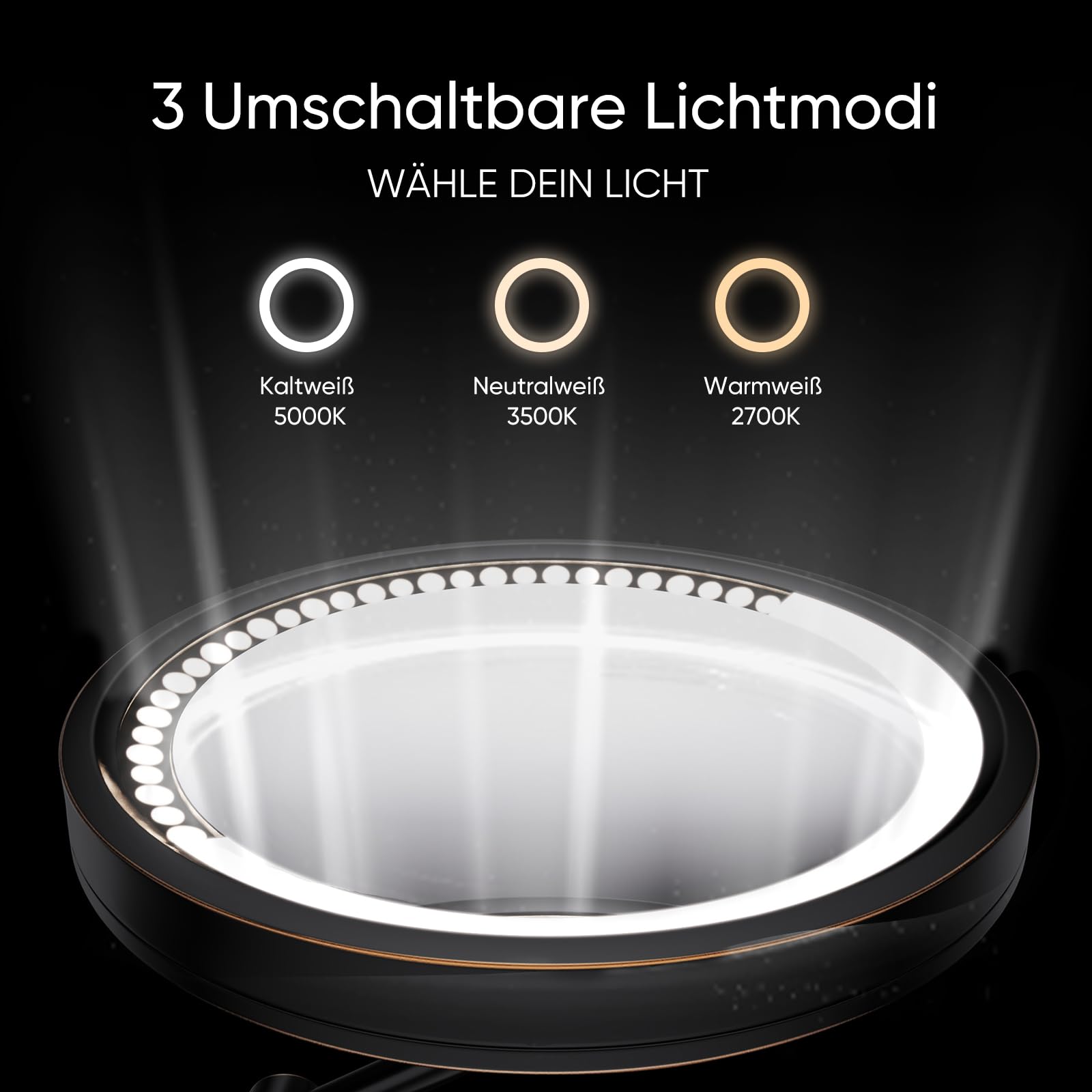 DOWRY Schminkspiegel mit Beleuchtung,10-Fach vergrößerungsspiegel Wandmontage,3 LED Farben Lichtern kosmetikspiegel, Rasierspiegel für Badezimmer,Schwarz, Ölgeriebenes Bronze,Ø25CM