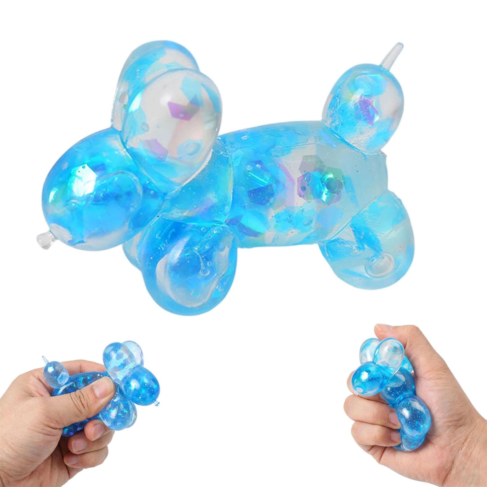 Glitter Maltose Squeeze Balloon Dog Stress Relief, Fidget Squeeze Soft Antistress Sensory Squishy Flexible Calming For Teens, Adults, Office, Workers Students Study Break (A)