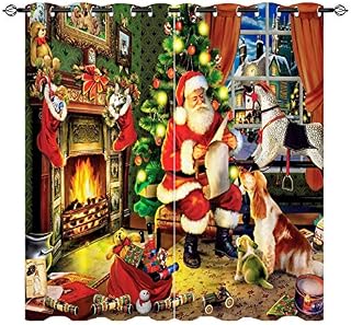 YUANZU Christmas Blackout Curtains, Santa Claus Decor Gift Dog Patterns Feast Theme Microfiber Fabric Eyelet Blackout Curtains for Living Room Bedroom W75cm (29.5") x D166cm (65") 2 Panels
