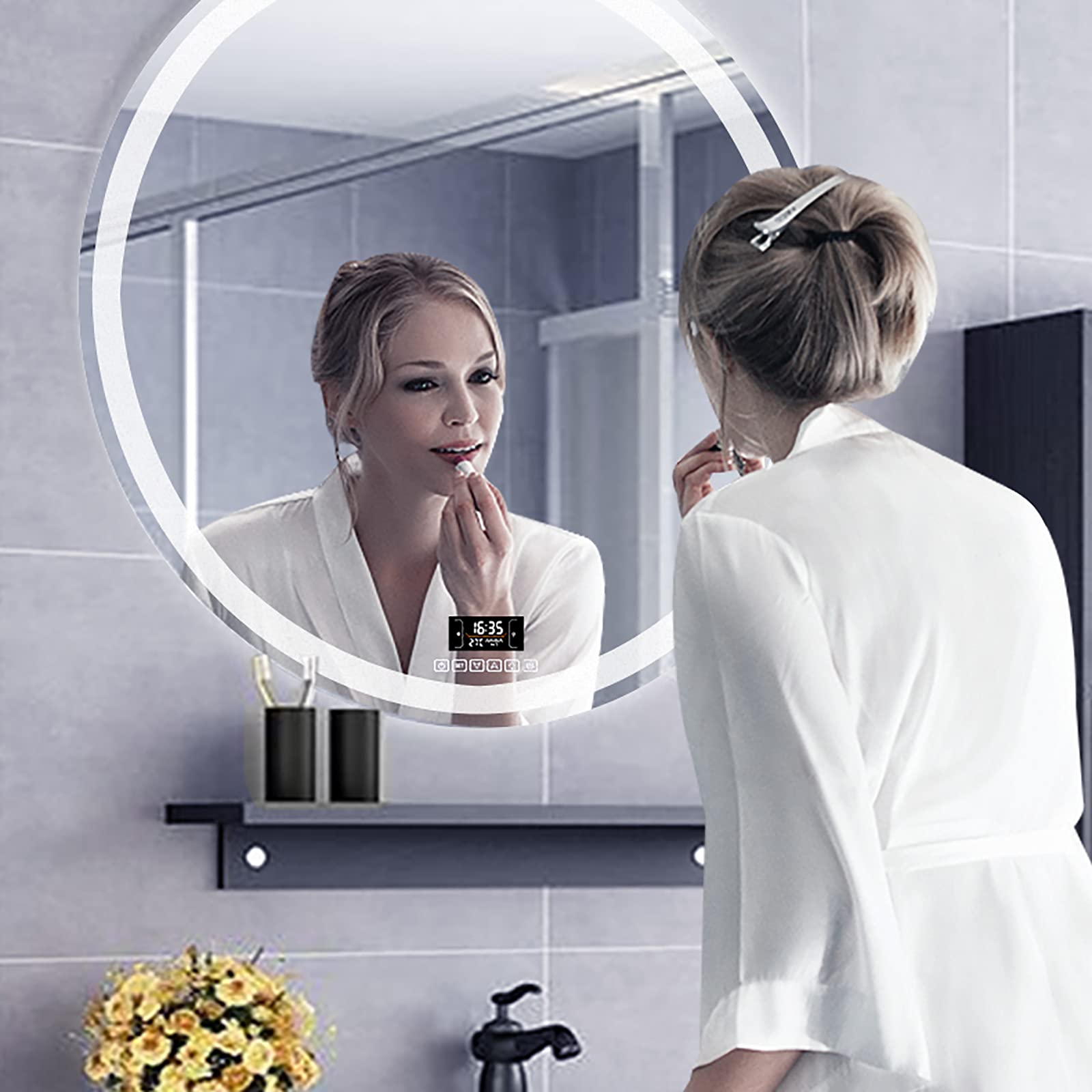 Specchio LED Da Bagno Con Bluetooth E Anti-appannamento – Dimmerabile, Orologio E Temperatura