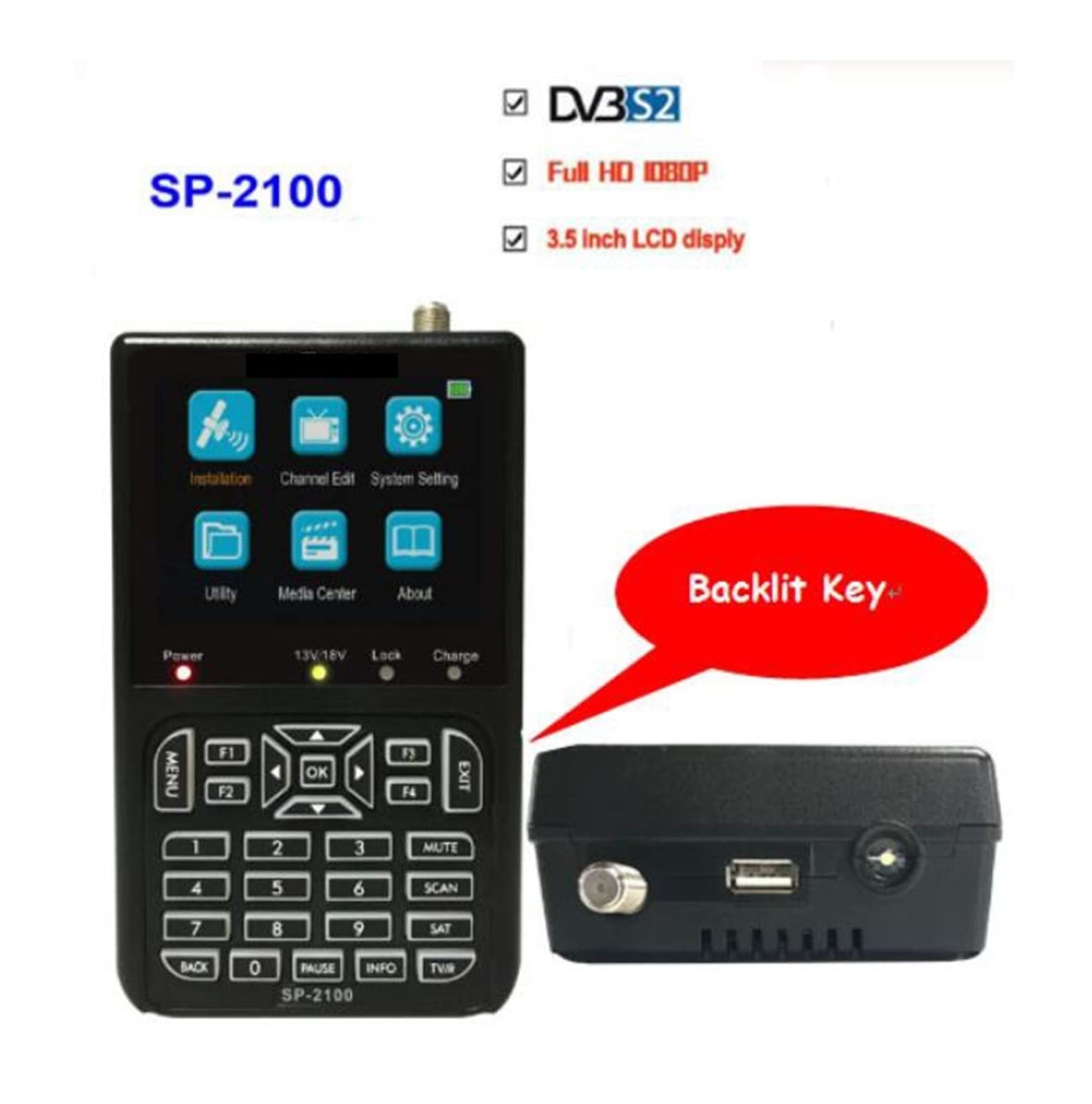 Buscador de señal satelital, Buscador De Satélite, SP-2100 HD Sat DVB S/S2 Satfinder MPEG-2/4 Medidor Digital con Pantalla LCD 3,5 Pulgadas PK WS 6906 para Uso Flexible(Without Blacklight)