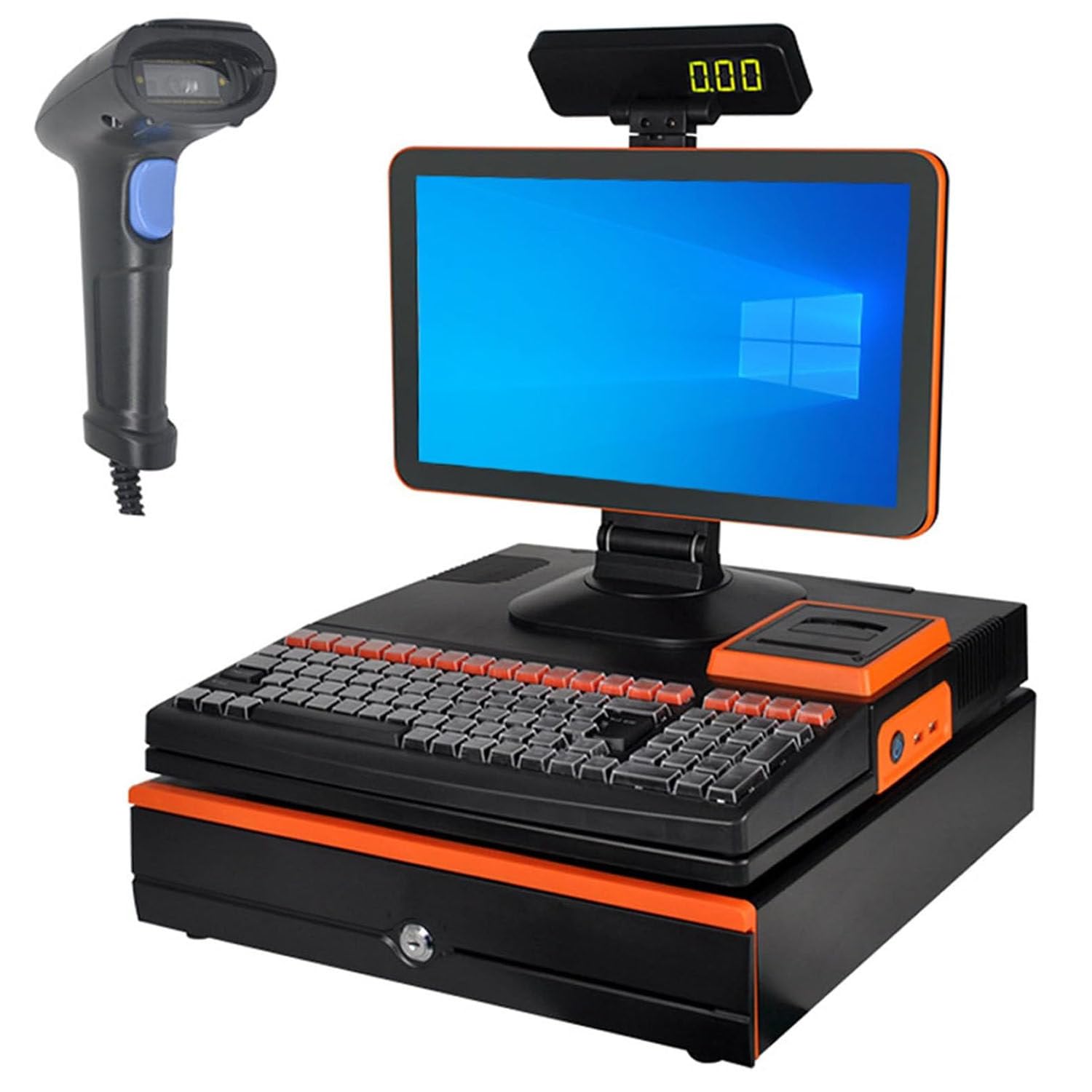 Kasa z dwoma ekranami POS, punkty POS dla restauracji detalicznych, 15,6-calowy podwójny ekran dotykowy + szybka drukarka termiczna 58 mm, klawiatura 101-klawiszowa Single