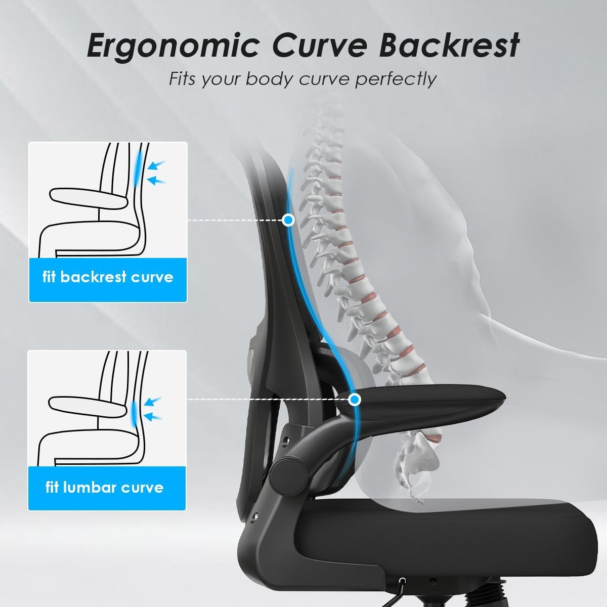 Soohow Ergonomiczne krzesło do biura domowego, siatkowe krzesło biurkowe z podparciem lędźwiowym, wygodne krzesło komputerowe z odchylanymi podłokietnikami, czarne