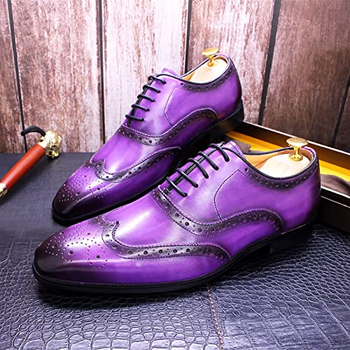 Men's Dress Shoes Lace-up Brogues Oxford Formal Shoes Wedding Work Leather Derbys Office,Purple-434