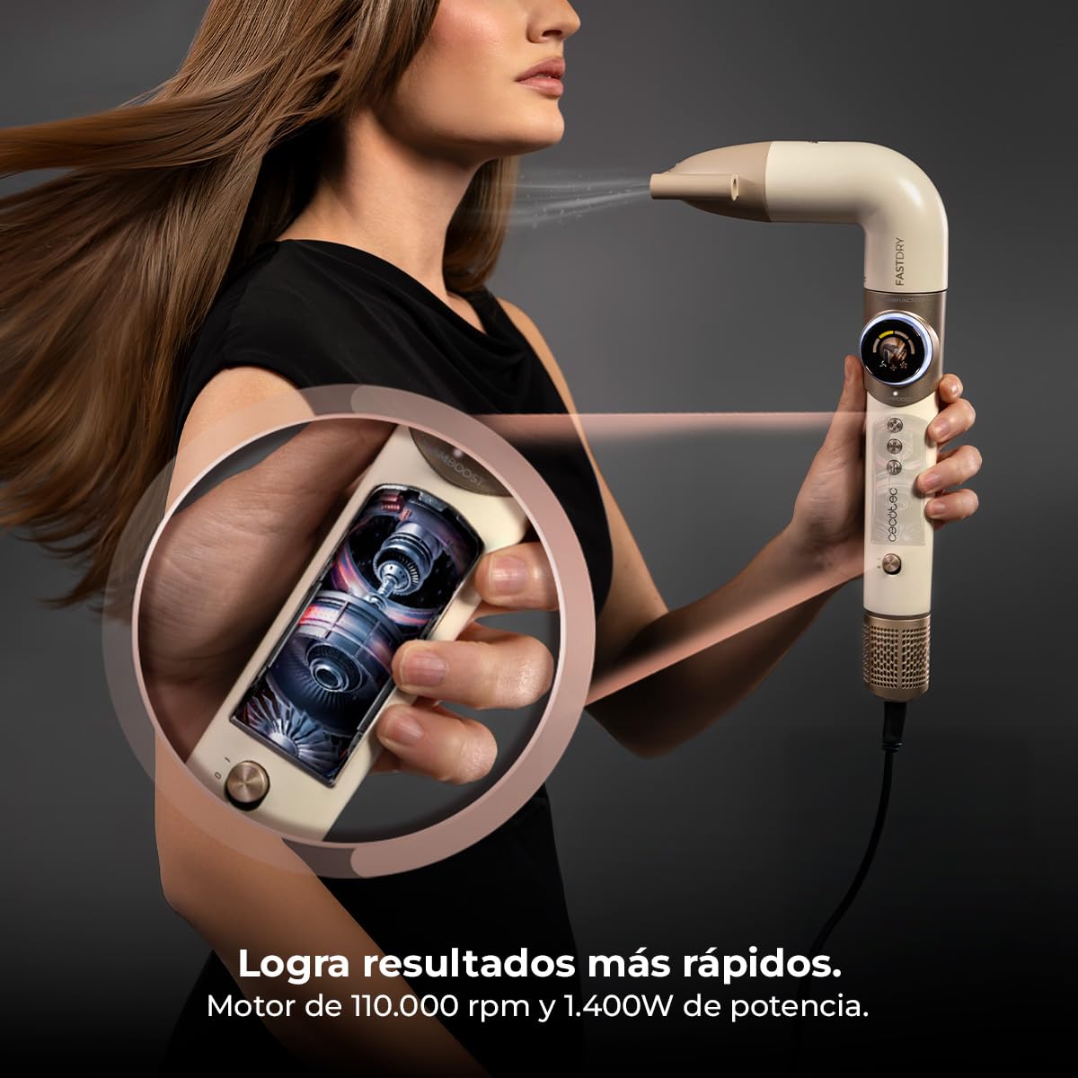 Cecotec AirGlisse 8in1 Cepillo de Aire Moldeador Multifunción 1400W 110000rpm Champagne