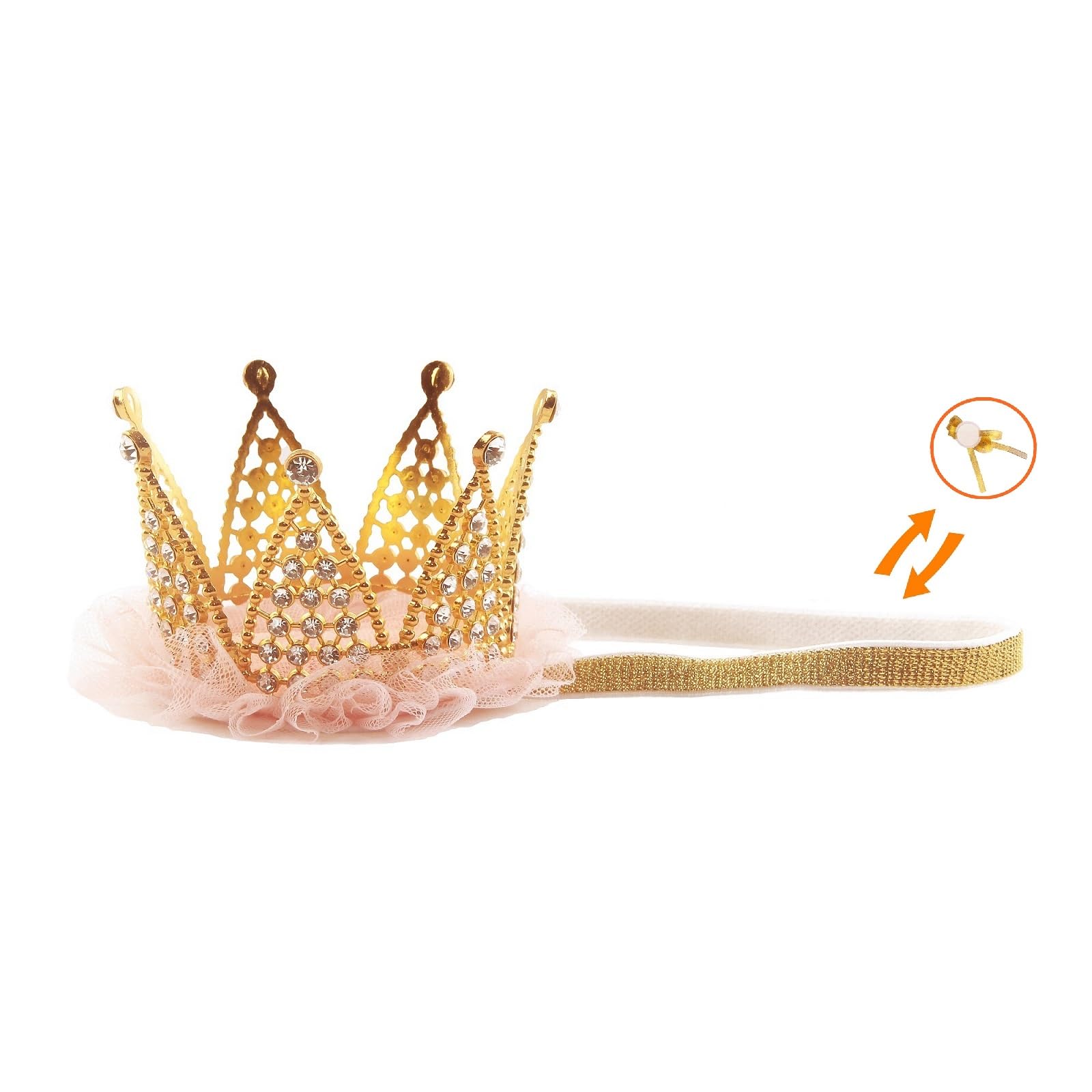 Nishine 2.9"x2.2" Toddler Girls Crown Headband with Replaceable Band Adjustable Hair Band Photography (Gold, Replaceable Band)