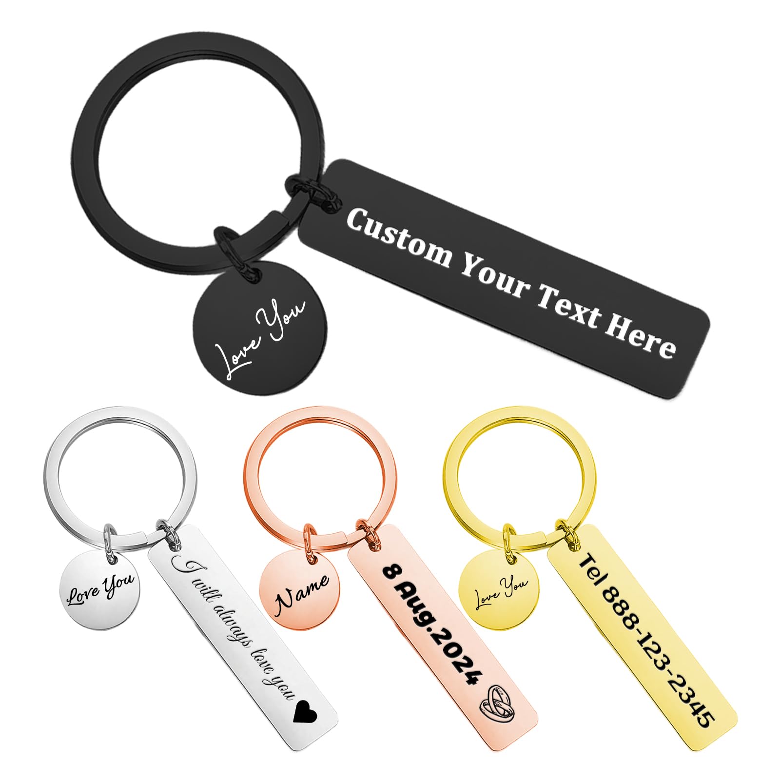 WBW Personalised Rectangle Keychain - Engraved Custom Keyring Drive Safe Keyring for Boyfriend (Round)