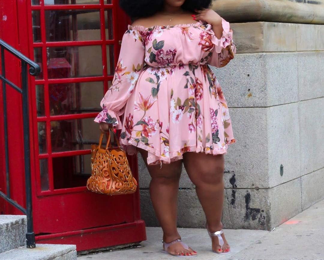 VERWIN Plus Size Print Long Sleeve Above Knee Sweet Cute Women's Midi Dress Floral A-Line Dress - Image 3