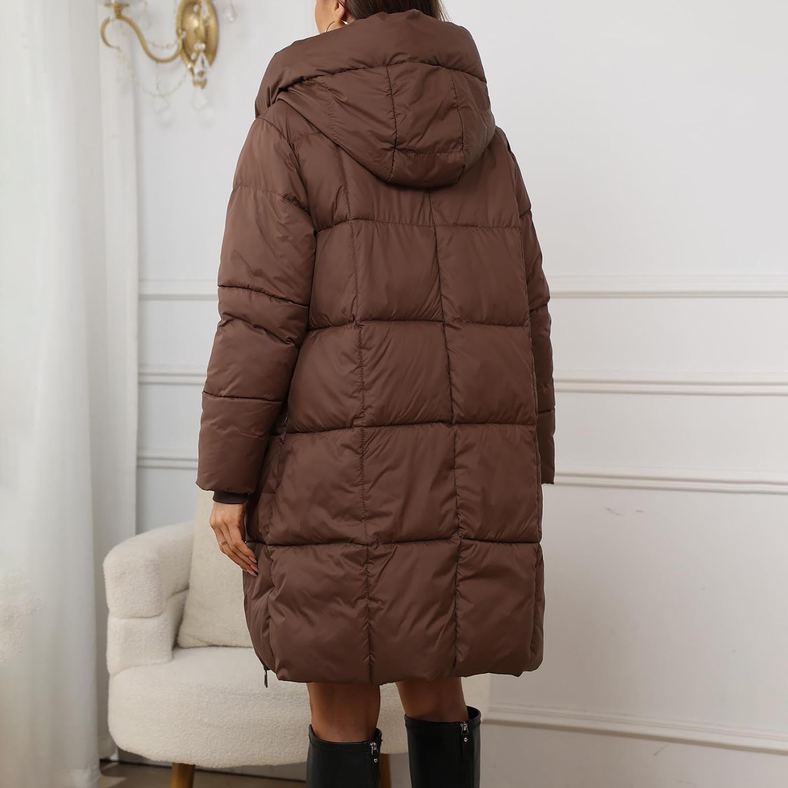Angxiwan Winterjacke Damen Lang Warm Wintermantel Leicht Daunenjacke Winter Puffer Jacke Outdoor Steppmantel Reißverschluss Daunenmantel mit Kapuze übergang Mantel Parka