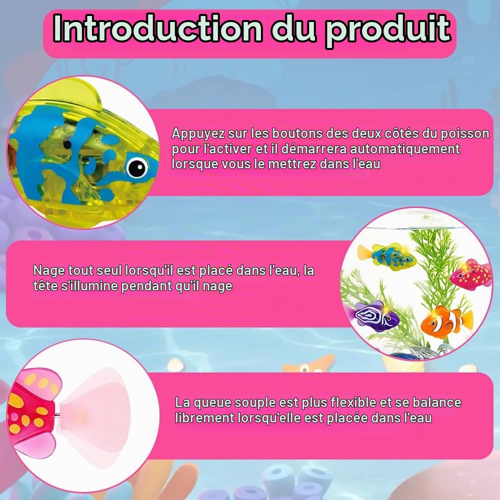Lot de 4 poissons Robo - Jouet électronique pour chat - Poisson électrique lumineux - Fonctionne avec piles - Jouet flottant interactif pour enfants et animaux domestiques