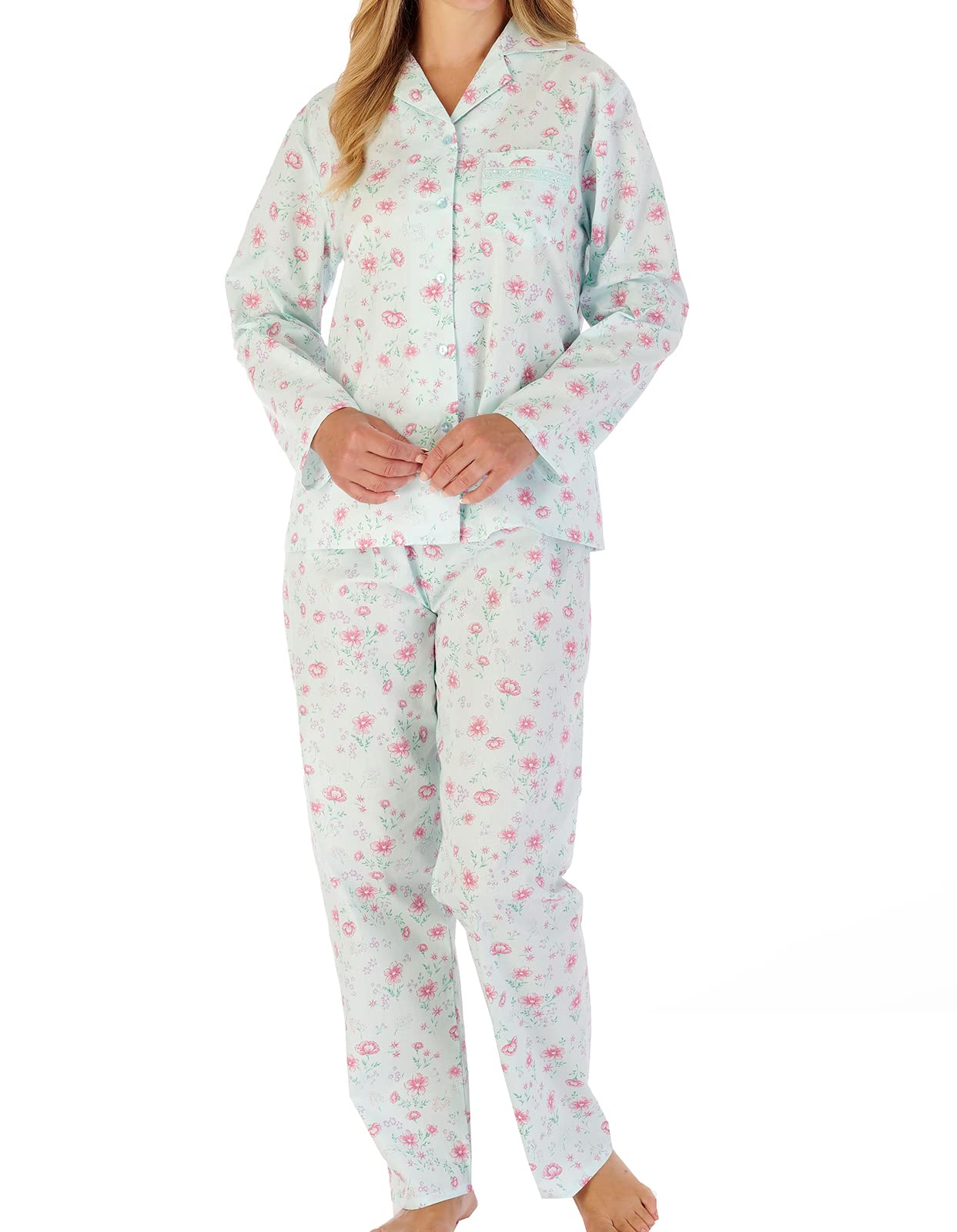 Slenderella Long Sleeve Cotton Pyjamas PJ02203 Mint 16-18