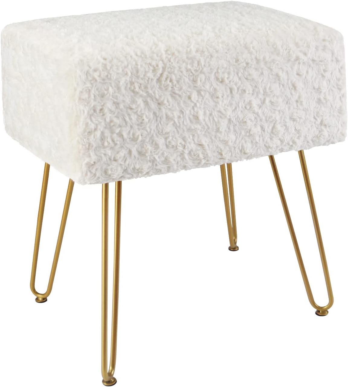 Moderno taburete cuadrado de visón, otomano, con patrón de rosa, de piel sintética, con patas de metal, cómodo banco otomano de entrada, taburete