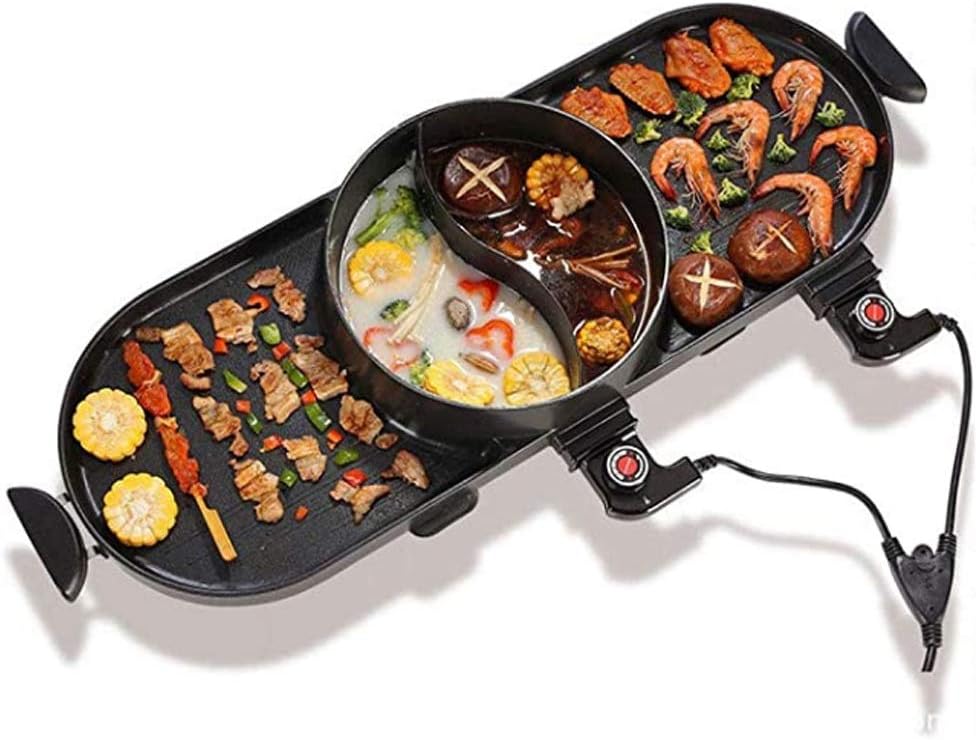 Grill Indoor Hot Pot, Multifunctional Teppanyaki with Divider Separate Temperature Contral, Capacity for 6 Family Gatherings