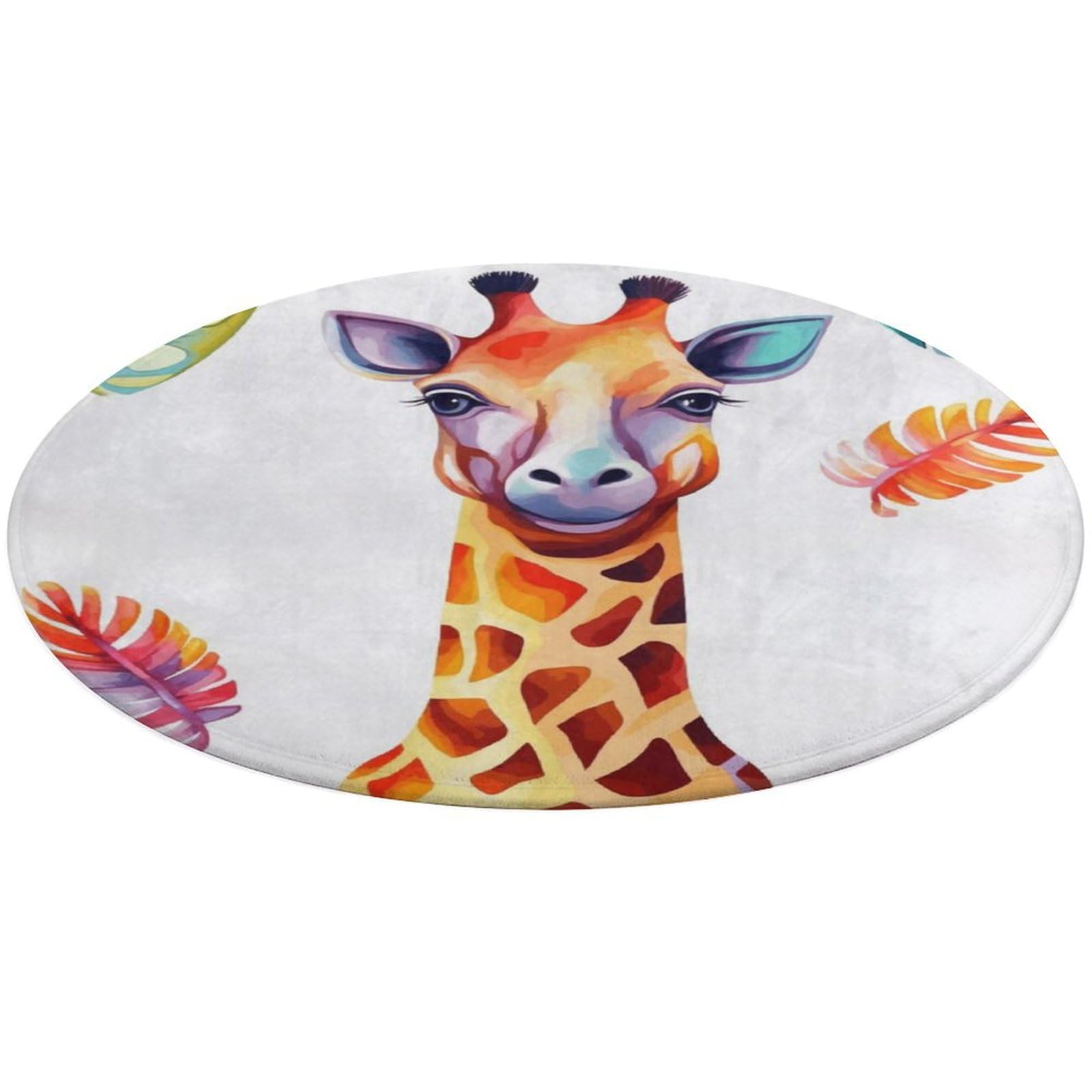 Tapis de sol rond girafe en velours corail doux pour salon et chambre 90x90cm