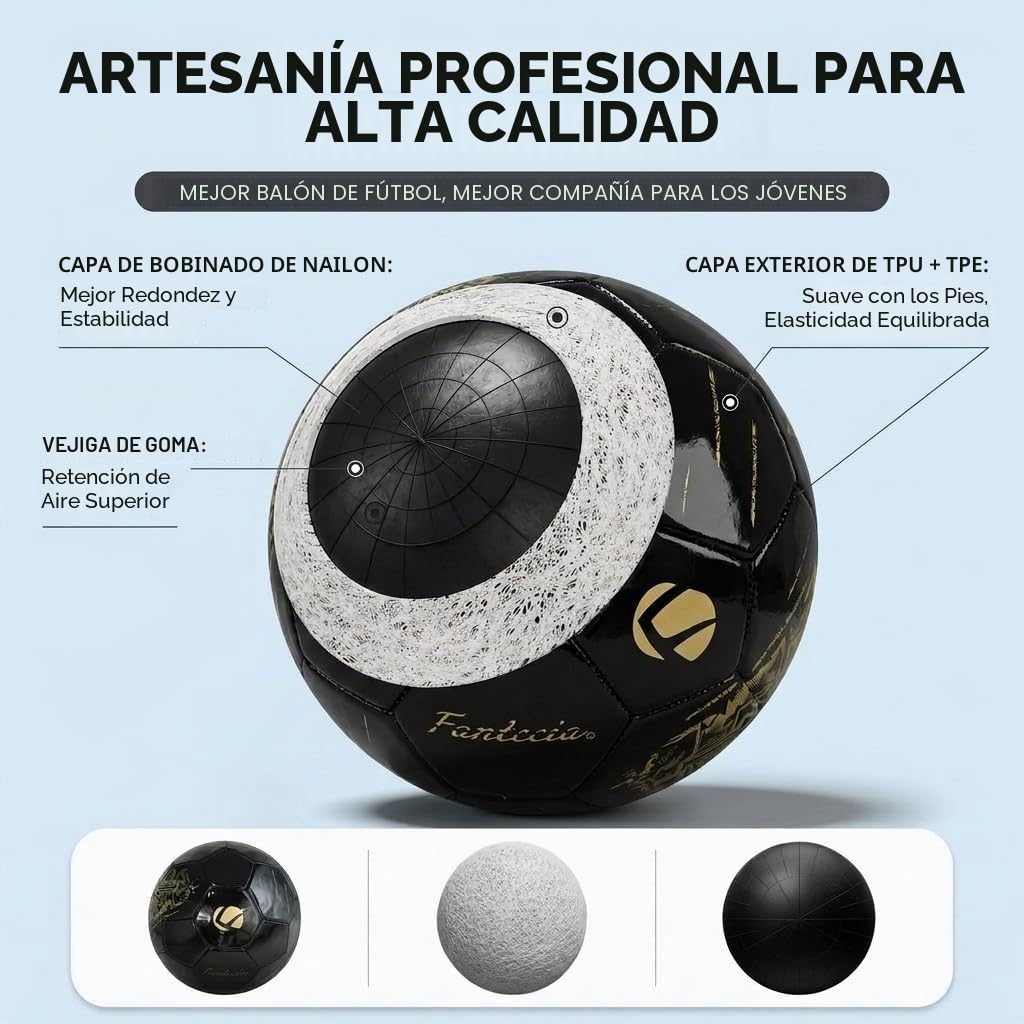 Balón de fútbol tamaño 5, piel sintética, para interiores y exteriores, para jóvenes y adultos, fútbol negro con estampado dorado