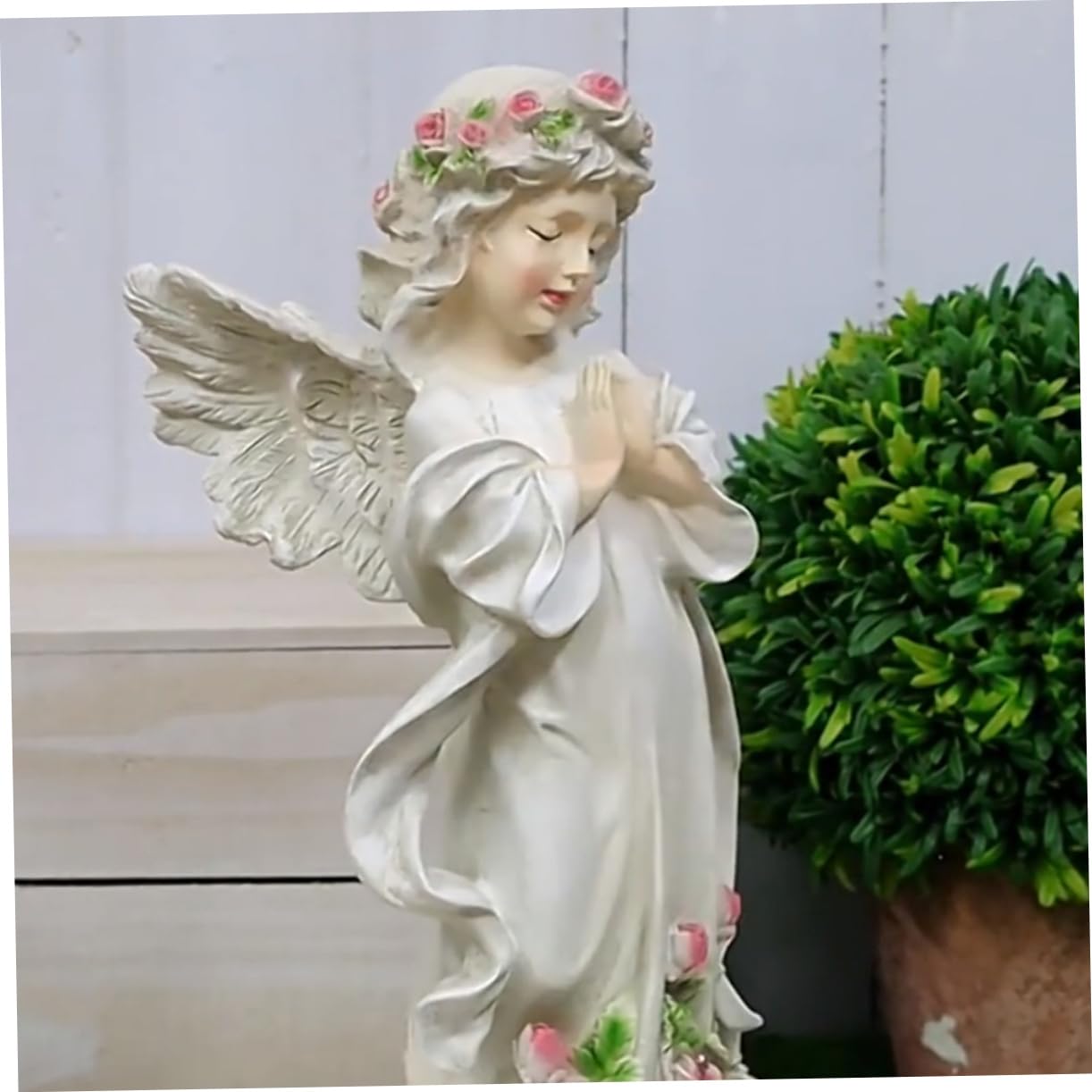 Scultura da Giardino di Angelo in Resina Solare Decorazione da Giardino Luci Solari Statuetta di Angelo Luminosa per Esterno Ornamento Artigianale per Cortili e Prati