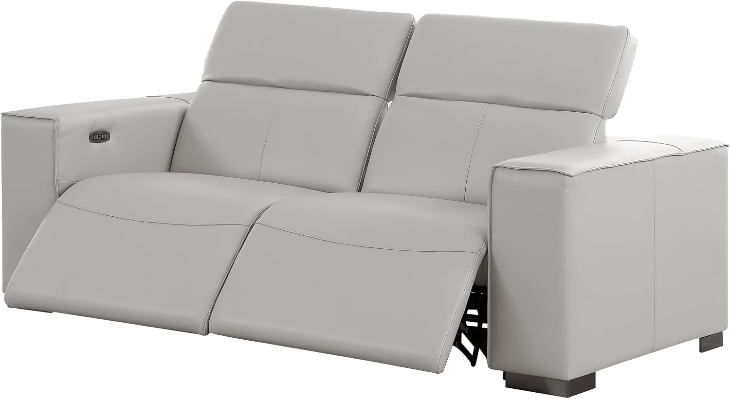 Blackjack Furniture Umbria 3 Piece Genuine Leather Power Recliner Chair, Loveseat & Sofa Set with 6 Reclining Seats, Adjustable Headrest & USB Charging Ports, Ideal for Modern Living Room, Light Grey