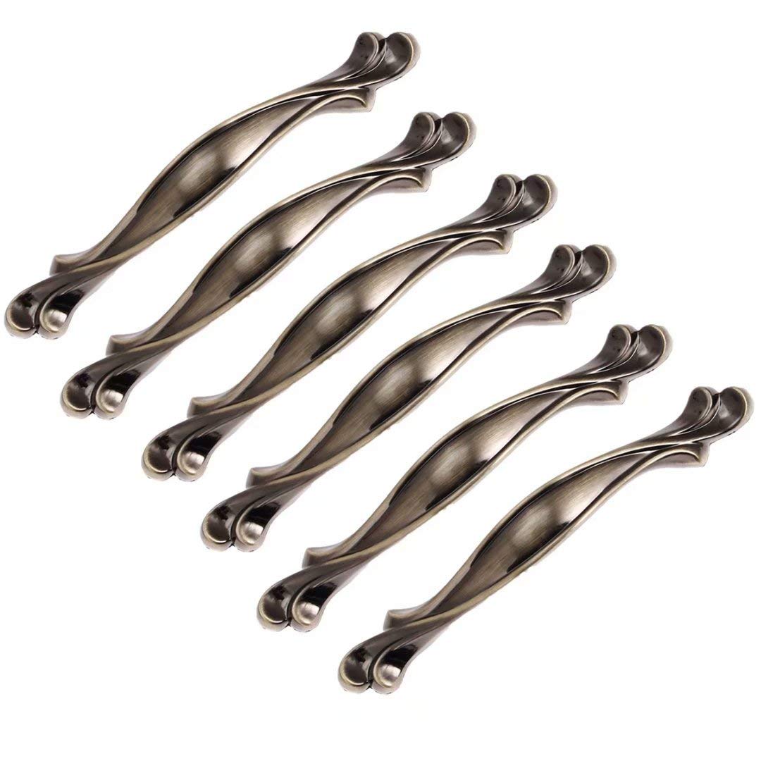 Creatwls 6 pcs Retro Style Drawer Pull Handle Wardrobe Hardware Kitchen Cabinet Door Handles Bedroom Furniture Cupboard Handles Pull, Hole Distance 96mm/ 128mm