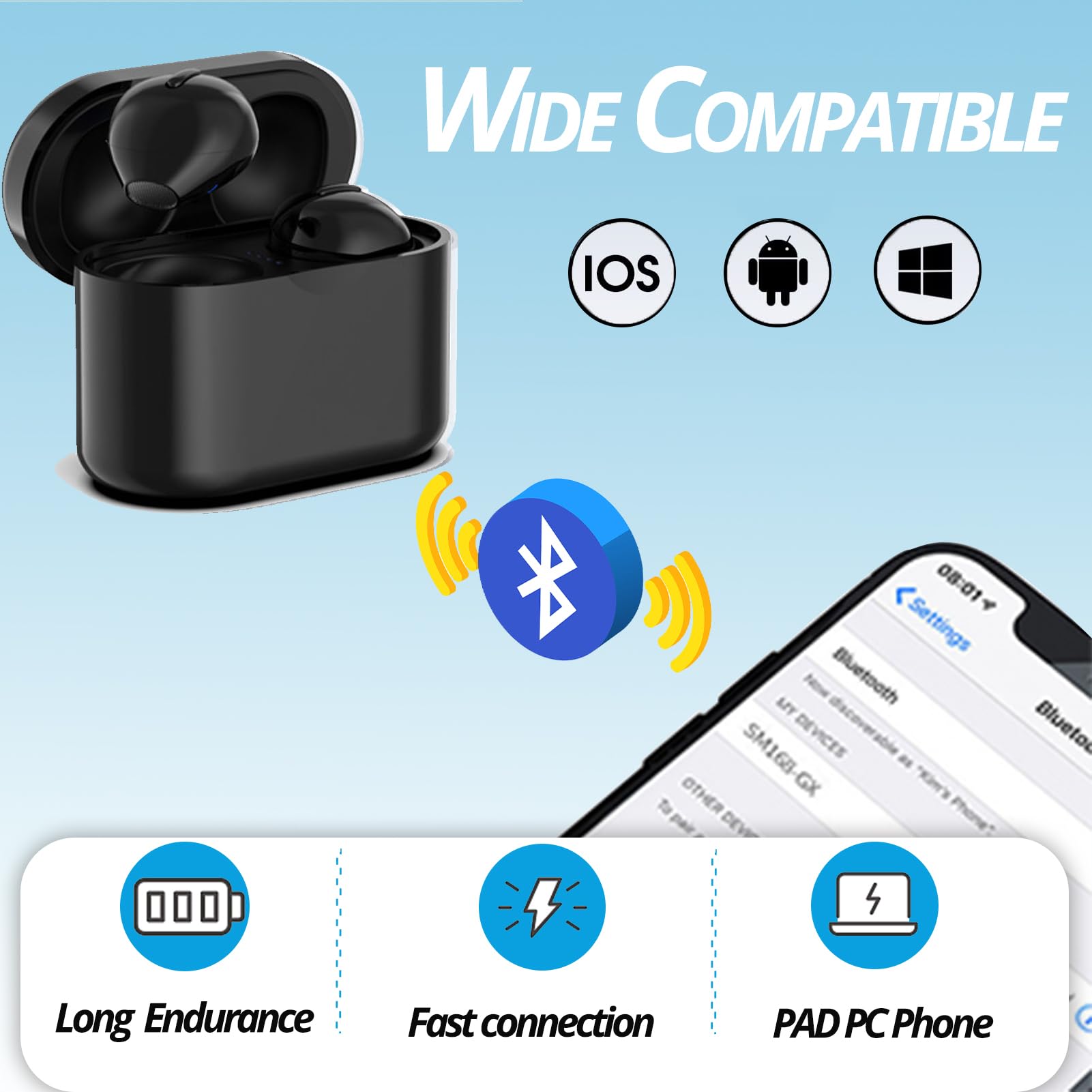 Xmenha Kleinst Schlaf Kopfhörer kabellos Bluetooth unsichtbar Mini Kopfhörer in-Ear Ohrhörer für Arbeit Schlafen versteckt Headsets für Seitenschläfer Schlafen im Ohr Wireless Earbuds (DunkelSchwarz)