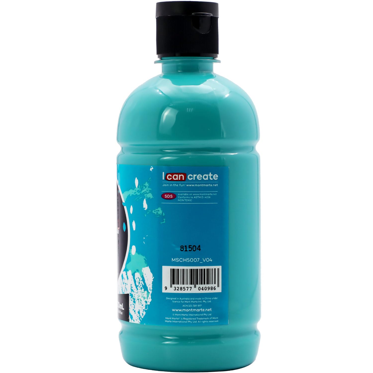MONT MARTE Signature Turquoise Acrylic Paint, 16.9oz (500ml), Semi-Matte Finish, Suitable for Canvas, Wood, Fabric, Leather, Cardboard, Paper, MDF and Crafts