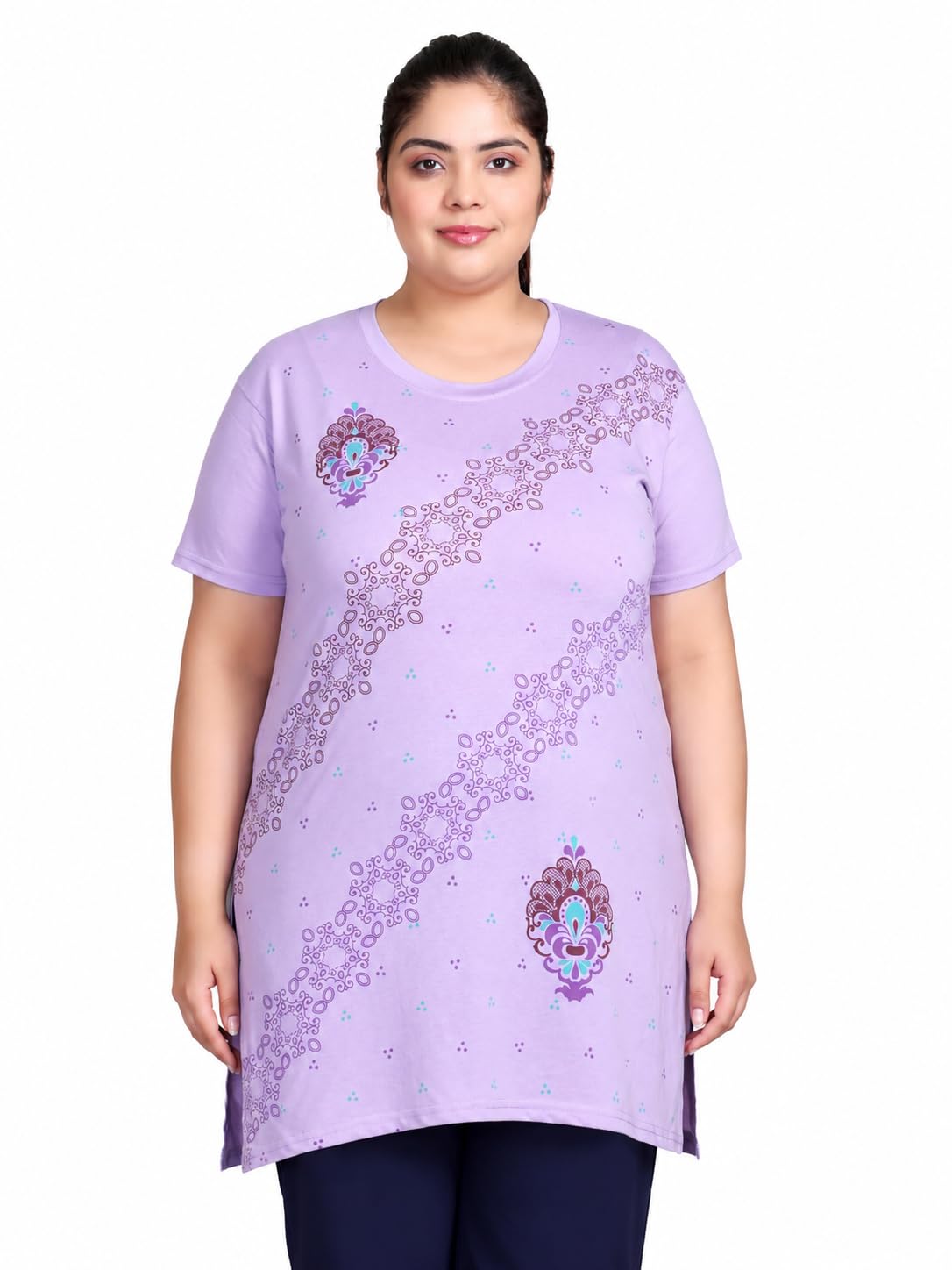 in love Women's Printed Cotton Plus Size Longline T-Shirt Half Sleeve with Pockets-picture-54