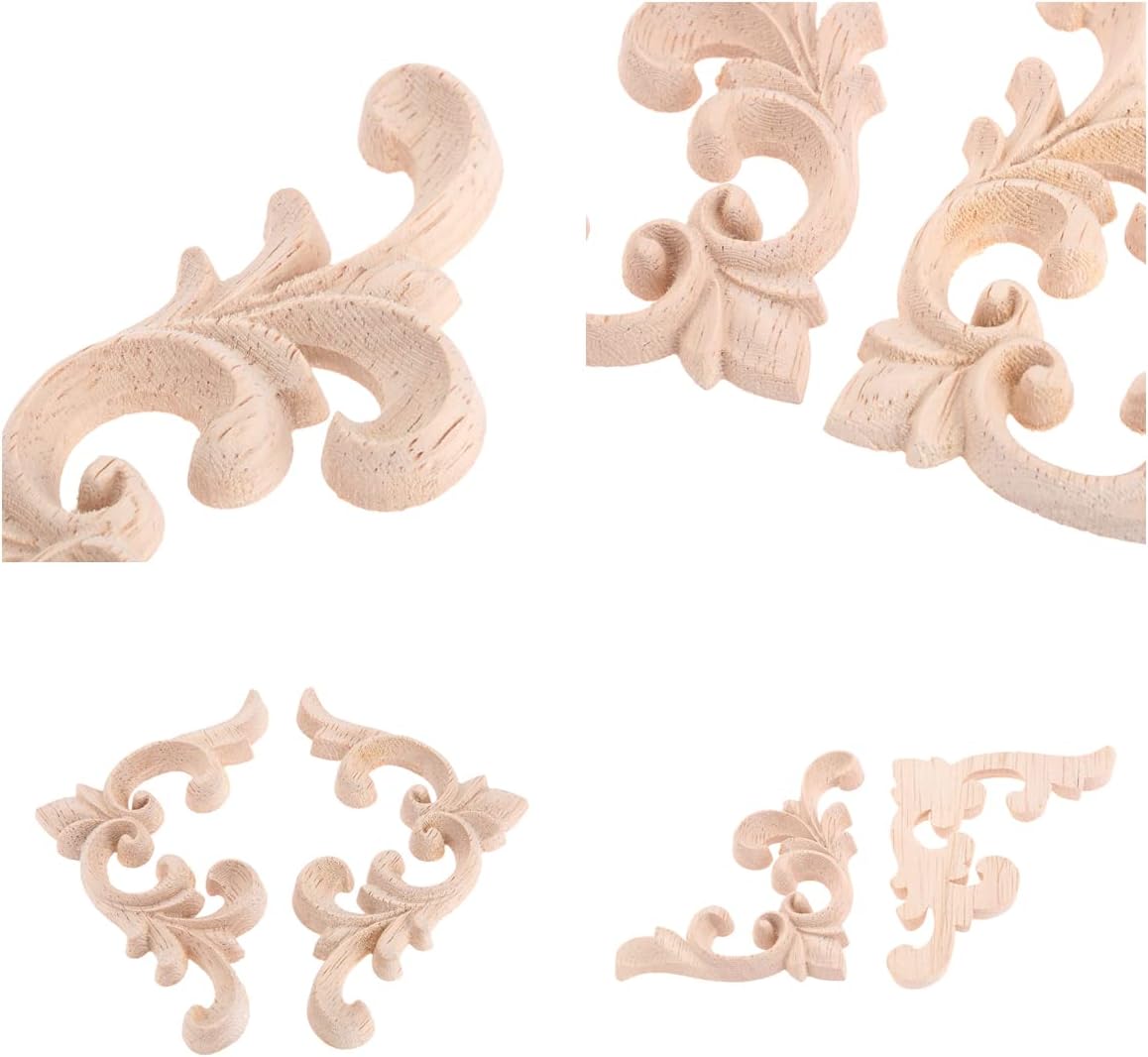 Elegant Carved Wood Corner Onlay Appliques, 2-Piece Set
