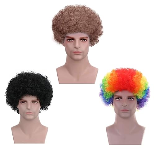 Miniatura 2 de Peluca de payaso sintético afro esponjosa de 3 piezas para hombres y mujeres, cosplay, fiesta de anime, Navidad, Halloween, pelucas divertidas