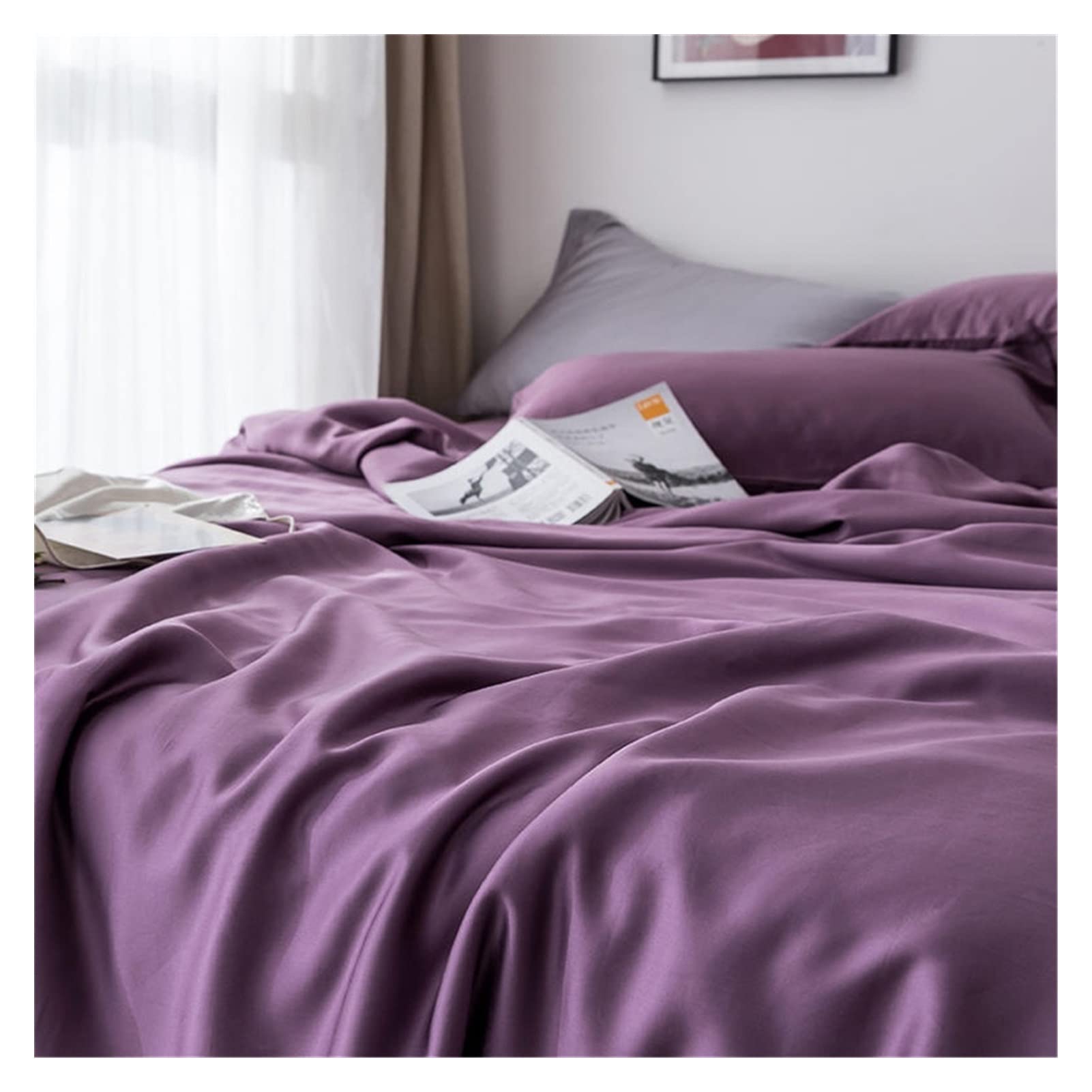 Sabanas 150 x 190 100% Seda Noble púrpura Juego de Ropa de Cama Seda Saludable Doble Reina Rey Cubierta de edredón Hoja Plana Funda de Almohada Cubierta de Acolchado Sabanas 150x200